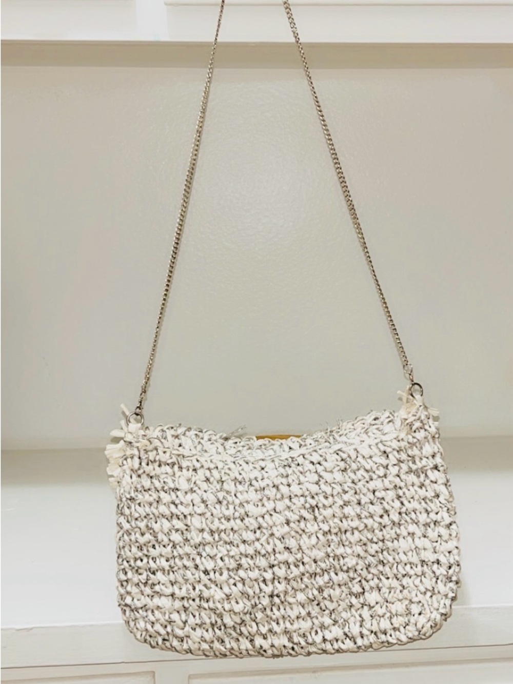 Handwoven White Fringe Crossbody Bag - Picture 2 of 3